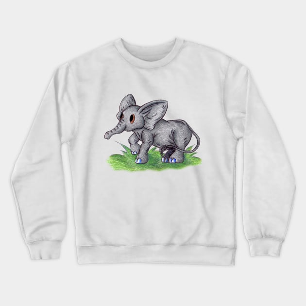 Curious Baby Elephant Crewneck Sweatshirt by KristenOKeefeArt